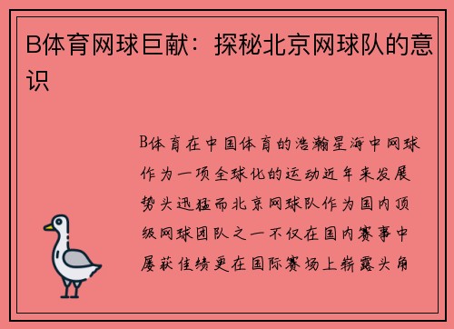 B体育网球巨献：探秘北京网球队的意识